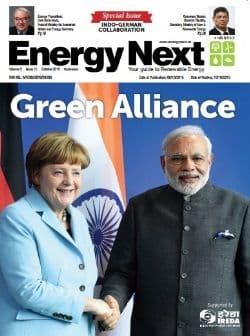 Angela Merkel bygger grønn allianse med India. Forsiden til det indiske magasinet Energy Next, oktober 2015.
