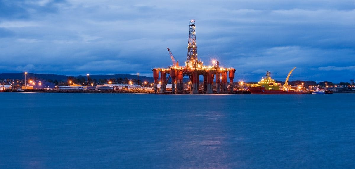 Oil rigs, North Sea oil, Scotland, UK