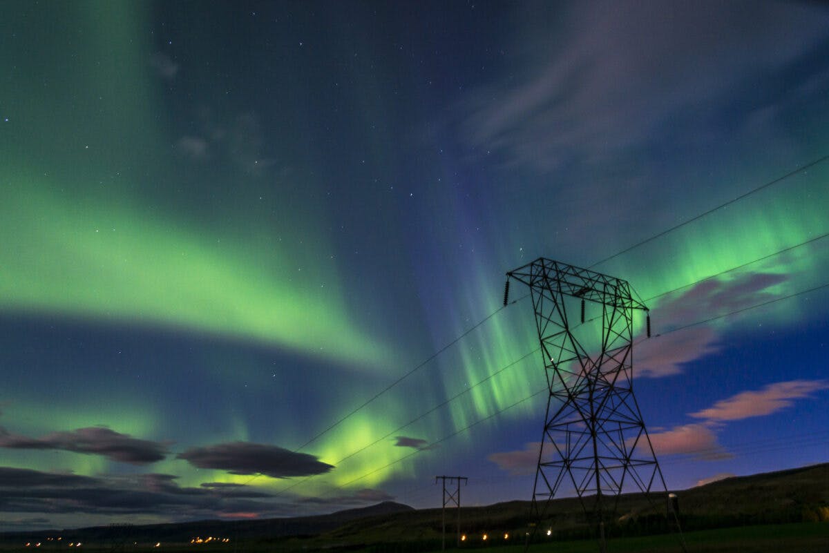 Bright green Northern lights (Aurora borealis)