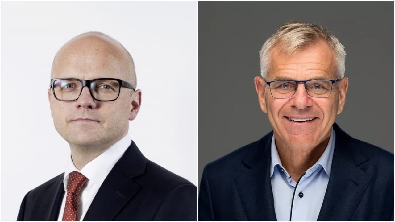 Portretter av Vidar Helgesen og Terje Osmundsen side om side