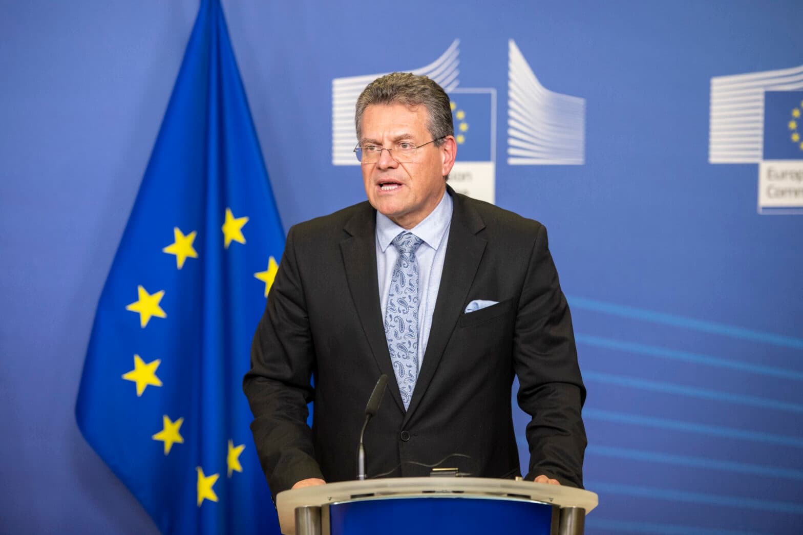 Ursula von der Leyen, President of the European Commission, and Maroš Šefcovic, Vice-President of the European Commission in charge of Interinstitutional relations and Foresight, receive Xavier Espot Zamora, Head of Government of the Principality of And